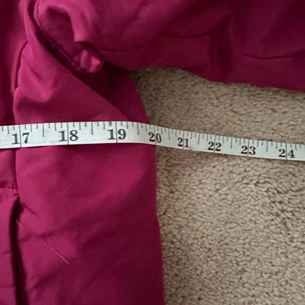 GAP Kids Girl Rose Pink Red Puffer Bomber Jacket Lined Removable Hood Size XL 12 - Picture 12 of 16